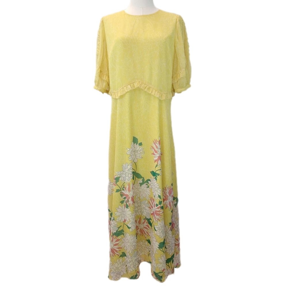 Ted Baker Puff Sleeve Floral Print Midi Tea Dress US Size 10 Ruffle Detail - Picture 2 of 10